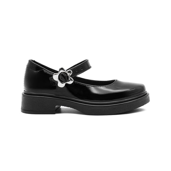 Zapato Escolar Yuyin Para Niña Soporte Arco Flor Charol Negro negro 18