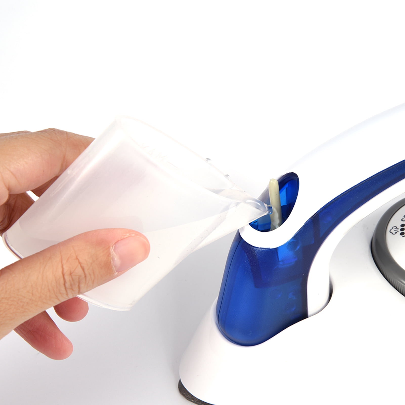 M Buder Handheld Folding Compact Travel Steam Iron 110V 800W for US Outlets, Portable Mini Fabric Steamer for Clothes, Blue/White (6.9 in / 17.7 cm)