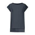 thumbnail image 4 of Summer Saving Wycnly Womens Tops Dressy Casual Plus Size Comfy Cotton Linen Irregular Hem Pullover Shirts with Pocket Summer Short Sleeve Round Neck Tops Solid Blouse Black m, 4 of 7
