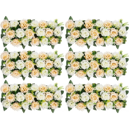 

YIGOU Wedding Dining Table Flower Centerpiece Floral Wedding Centerpieces for Tables Runner 6 Pcs White&Champagne Artificial Rose Flowers Arrangements for Party Kitchen Room Reception Table Decor