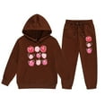 thumbnail image 5 of LUOGENLI Outfits Girls Rompers Size 10-12 Children Kids Boys and Girls Long Sleeve Letter Printed Lightweight Hoodie Sweatshirts and Long Pants Set Outfit Girls Rompers Size 8-10 Pant Brown 3-4 Years, 5 of 7