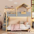 thumbnail image 2 of Full over Full House-Shaped Bunk Bed with Roof & Stairs, Kids Bed Frame with 3-Color LED Lights & Bedside Storage Shelf, 2 of 8