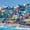 Vibrant Seaside Town, variant on Elephant Stock Cobblestone Street In Old San Juan Wall Art - Horizontal Canvas Wall Art - Living Room Wall Decor - Flags Canvas - Red And Pink Decor By George Oze - 12" x 8"