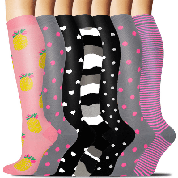 7 Pairs Medical Sport Compression Socks - 15-20mmhg Graduated Knee-High Support for Men & Women, Ideal for Soccer, Running, and Nurses
