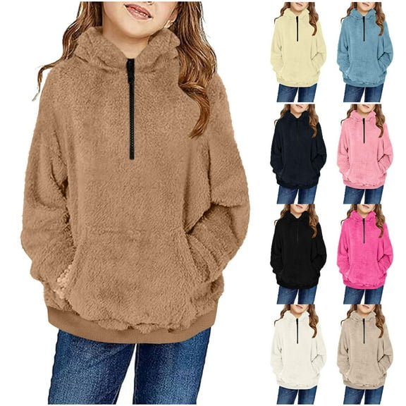 Hrsba Boys Girls Winter Outerwear Coats,Casual Jacket for Kids,Fleece Top For Toddlers Girls Boys Fleece Hoody Jackets Kids Zip Up Outerwear Coat Toddler Kids Sweatshirt,Navy,120