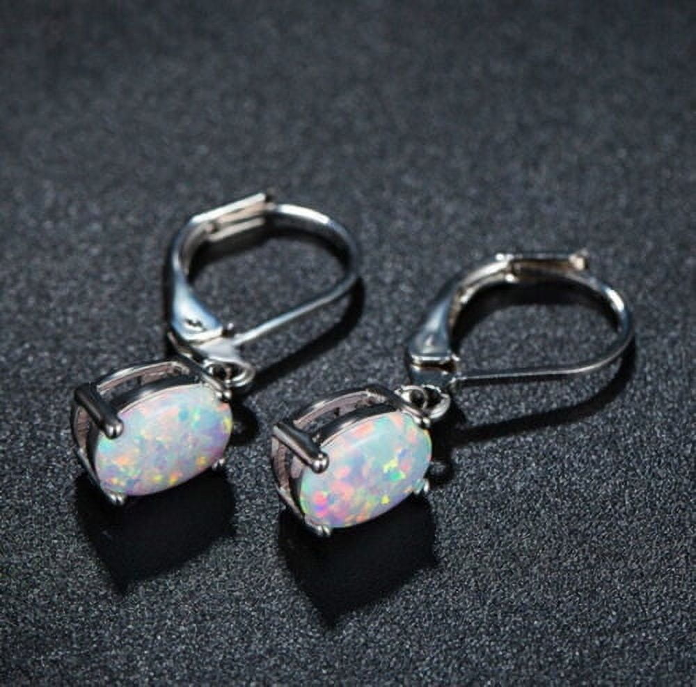 Divine Creation 925 Sterling Silver 2 Ct Oval Cut Fire Opal Lever Back Womens Drop Earrings 14K White Gold Plated For Women's