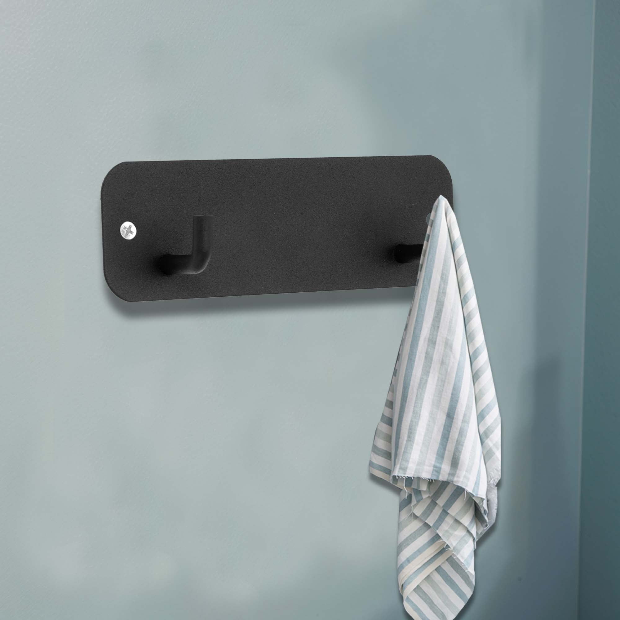 Unique Bargains Coat Rack Wall Mount Hooks for Hanging Black 4.72"x1.57"x0.12" 2 Pcs