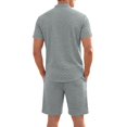 thumbnail image 4 of hotojiny Mens Summer Outfits 2 Piece Beach Vacation Set Plaid Short Sleeve Button down Shirts with Elastic Waist Shorts(Gray,XX-Large), 4 of 7