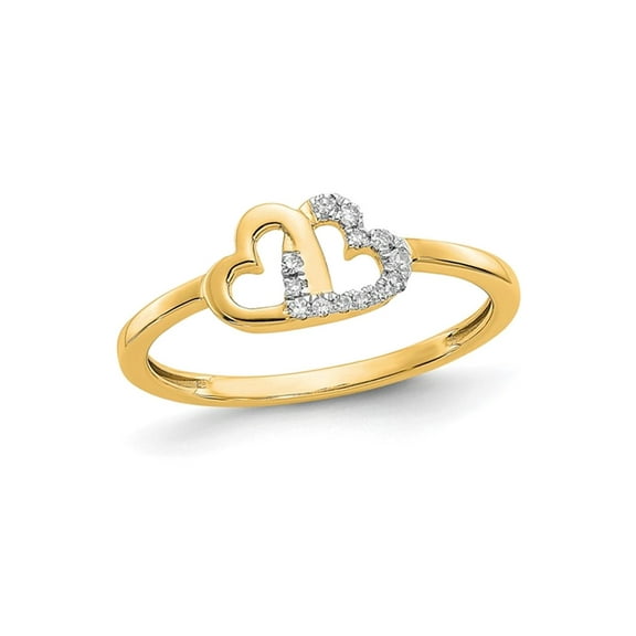 10K Yellow Gold Double Heart Promise Ring with Accent Diamonds (SIZE 7 ) for Women