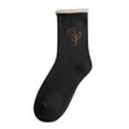 thumbnail image 2 of Wuxian Womens Socks Fuzzy Crew Sock Colorful Flower Embroidery Athletic Socks Winter Thermal Cozy Breathable Lightweight Footwear,Black,One Size, 2 of 3