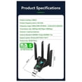 thumbnail image 3 of New 1300Mbps WiFi USB Adapter Dual Band 2.4G/5Ghz Wi-Fi Dongle USB3.0 High Speed 802.11AC 4-Antenna, 3 of 5