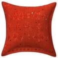 thumbnail image 4 of DK Homewares Ethnic Decorative Accent Throw Pillow Covers 16 Inch Cotton Embroidered Mirrored Boho Square Sofa Cushion Covers (Size - 40x40 cm ; Color: Orange ) - Set of 5 Pcs (Cover Only), 4 of 4