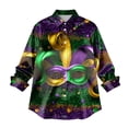 thumbnail image 4 of Mardi Gras Button Up Shirt Women Carnival Themed Masks Graphic Tees Beach Vacation Long Sleeve Tops Casual Holiday Outings, 4 of 6