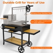 Flintex Professional Argentine Santa Maria Grill, Wood & Charcoal BBQ with Adjustable Height Grate, Asado Skewers & Tools, Ideal for Backyard & Patio Cooking