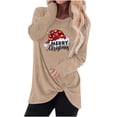 thumbnail image 1 of Hauts de Noël en Solde Blouse à Manches Longues Imprimée Tendance pour Femmes Col Rond Hauts Décontractés Kaki S, 1 of 1