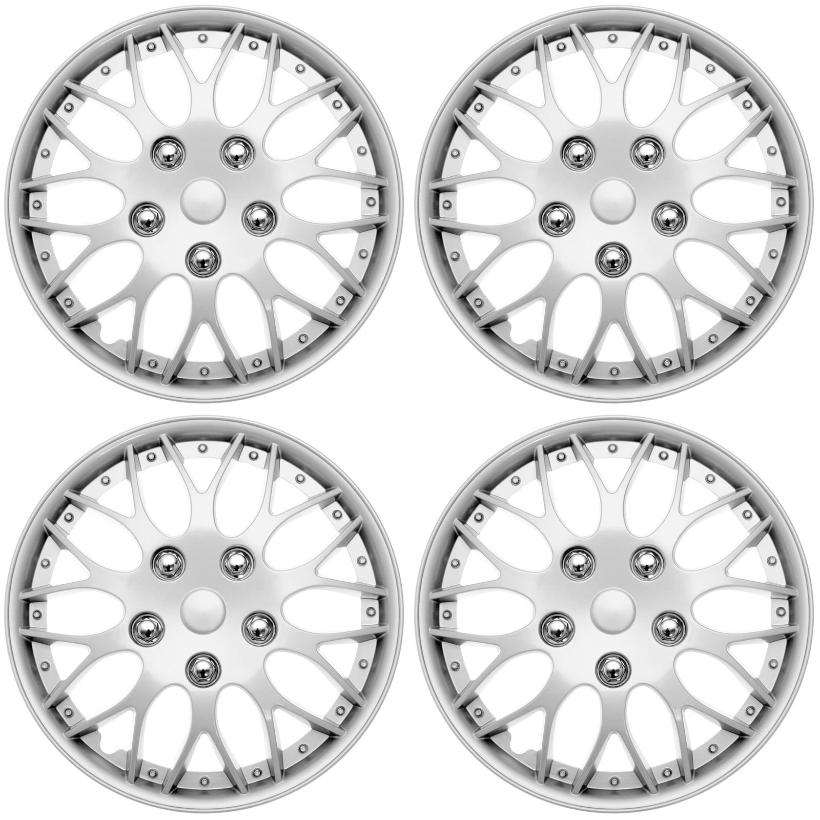 #025 Replacement 16" Inches Metallic Silver Hubcaps 4pcs Set Hub Cap Wheel Cover 