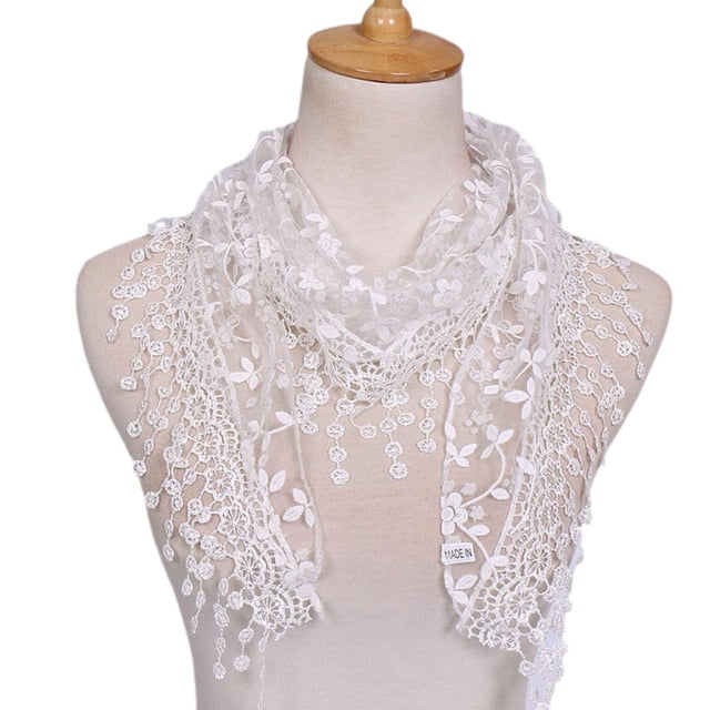 1x Foulard Triangle Transparente à Franges en Dentelle Ajourée Châles Floraux