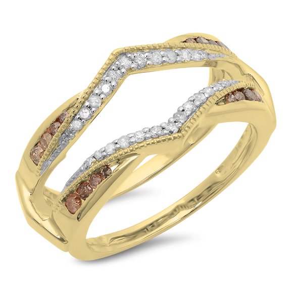 Dazzlingrock Collection 0.50 Carat (ctw) 14K Champagne & White Diamond Anniversary Band Guard Ring 1/2 CT, Yellow Gold, Size 8.5