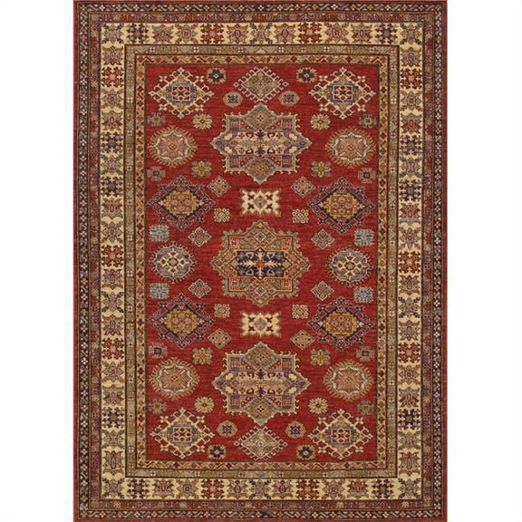 Pasargad Home Kazak 72" x 102" Hand-Knotted Lamb's Wool Area Rug in Red/Ivory