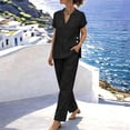 thumbnail image 7 of YABCSAZ Women's Cotton Linen 2 Piece V-Neck Top and Long Pants Set Casual Lightweight Breathable Lounge Outfit for Summer Black, Gifts for Women, 7 of 7