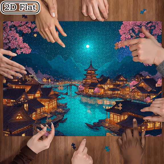 1000pcs Sakura Town Jigsaw Puzzle Durable DIY Art Deco Frameless Canvas, Ideal for and Craft Enthusiasts, Perfect Birthday Gift, Artistic Decoration
