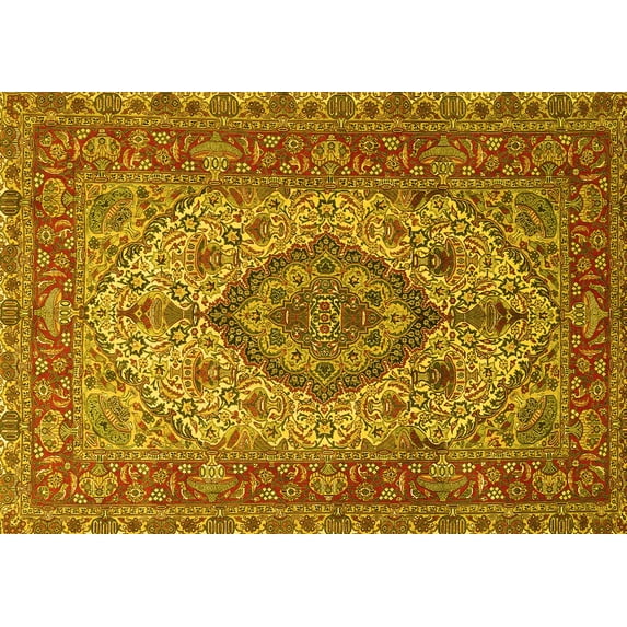 Ahgly Company Indoor Rectangle Medallion Yellow Traditional Area Rugs, 7' x 9'