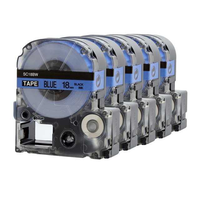 Cinta de recambio de etiquetas autoadhesivas de 5 rollos negro en azul 0,71" (18 mm)x26,2 p Carevas Cinta de etiquetas