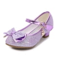thumbnail image 4 of Low Heel Glitter Princess Shoes for Girls, Non-slip Mary Jane Dress Shoes with Bow and Charm Detail Purple 37, 4 of 8