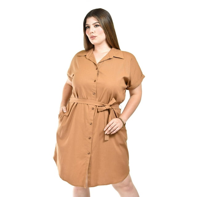 Vestido camisero de lino Roman Fashion /Tallas Extras, 2336 (Cafe) cafe 40