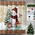 thumbnail image 3 of Christmas Shower Curtain, 72" x 72", Xmas Snowman Pine Tree Snowflakes Wood Grain Gold Waterproof Bathroom Curtain Washable Shower Curtain Set with 12 Hooks, 3 of 6