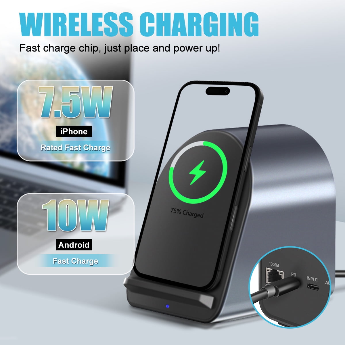 Performance Master 10-in-1 USB-C Multifunction Docking Station Wireless Charging USB3.0 Ports PD100W Fast Charging 4K HDMI SD/TF Card Reader Fit for Windows Mac  Android iPad