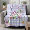 thumbnail image 2 of Easter Bunny Blanket Soft Cozy Warm Throw Blanket for Couch, Plush Fuzzy Flannel Fleece Blankets for Sofa, Spring Flower Daisy Tulips Purple Plaid Bed Blankets Lightweight Gifts for Women, 40"x60", 2 of 9