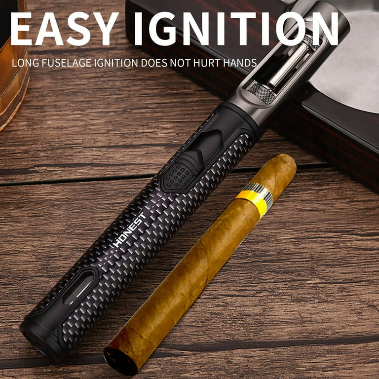Holloyiver Torch Lighter, Butane Lighter with Fuel Level Window for Candle,  Adjustable Fire Jet Torch Windproof Lighter Long for Grill Cooking Survival,  Mini Men Gifts (Fluid not Included)