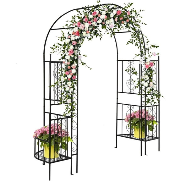 QISHENSHUI Garden Arbor Arch, Wedding Arch Archway for Ceremony Party, Durable Steel Trellis for Plant Climbing, Christmas Decorations Pergola for Backyard, Lawn, Patio, Yard (with Planter Box)