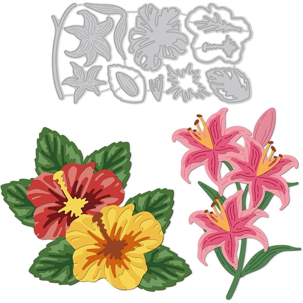 Troqueles de corte de lirios de hibisco para hacer tarjetas, troqueles de flores para manualidades, álbumes de recortes, diarios, repujado y decoración en papel.