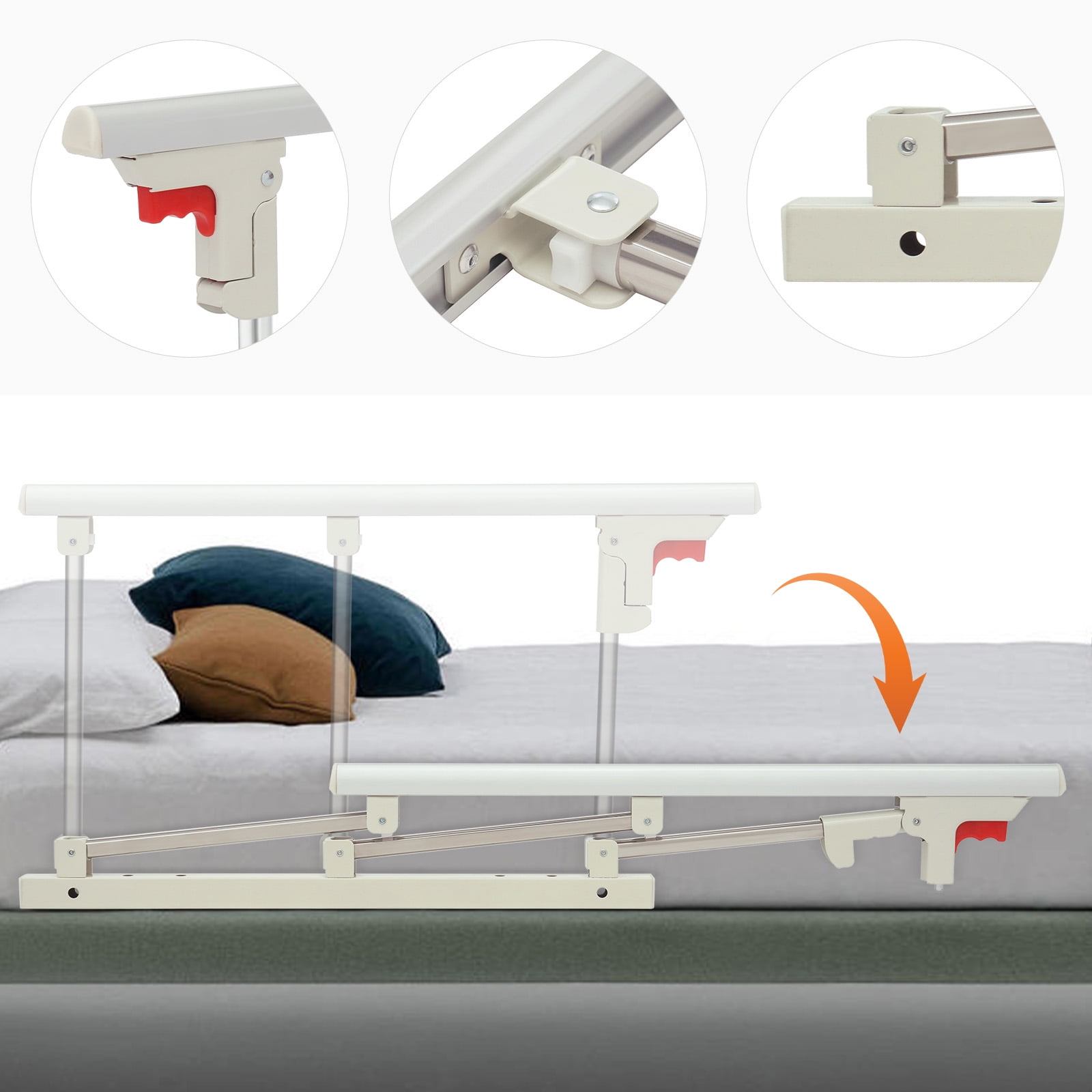 Silvery White Bed Safety Railing - Heavy-Duty Bedside Guard for Enhanced Safety & Peace of Mind