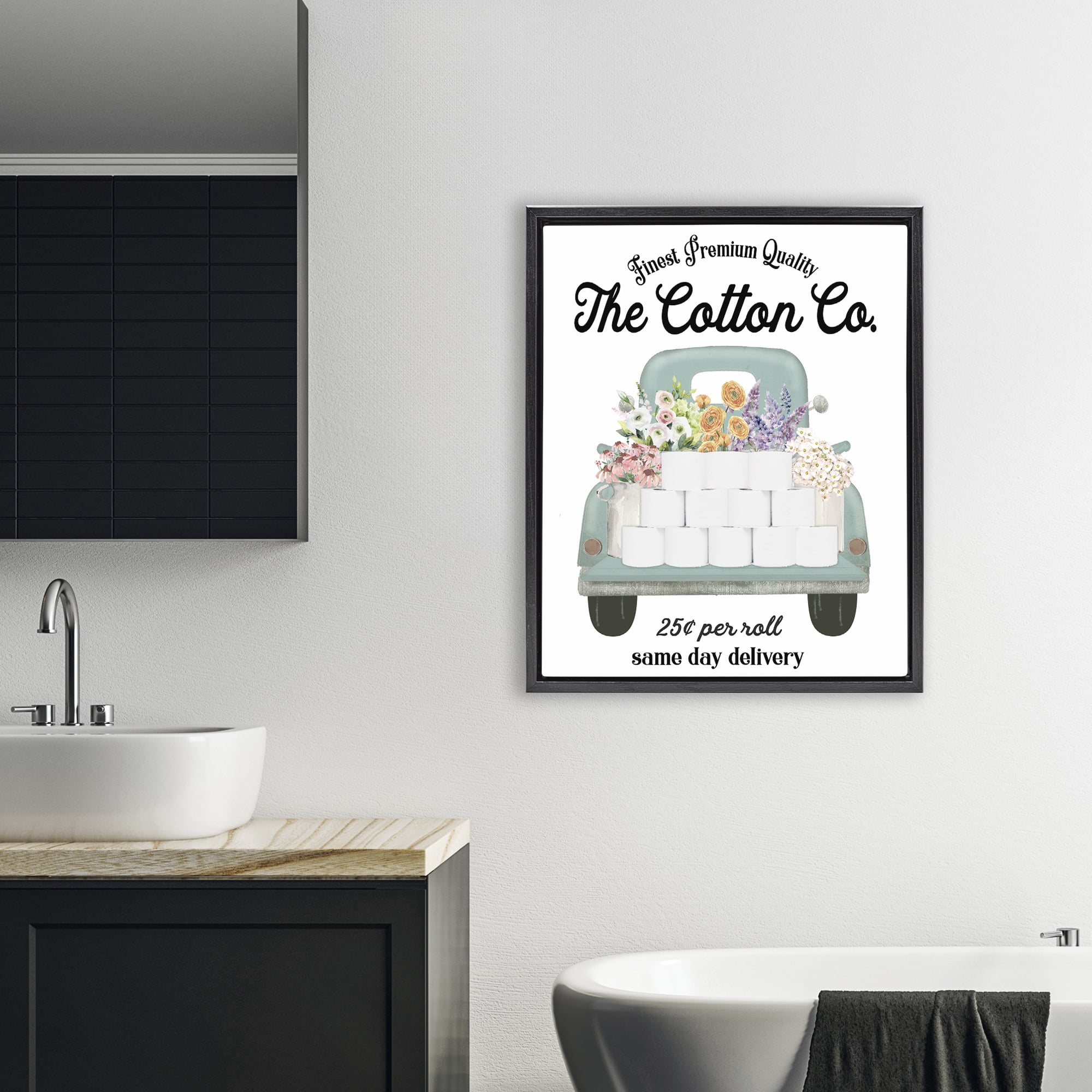 Toilet Paper Delivery Truck Black Framed Floater Canvas Wall Art, design by Lettered and Lined