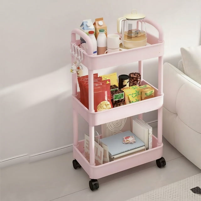 Kitchen Storage Cart 3-layer Black With Armrests Storage Rack Bathroom Toilet Toiletries Storage Cart