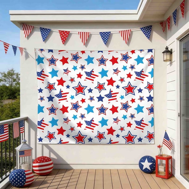 Tapiz del Día de la Independencia para la decoración del hogar: mural festivo impreso digitalmente con tela de nailon para colgar en la pared, ideal para fiestas, jardines o como fondo de oficina.