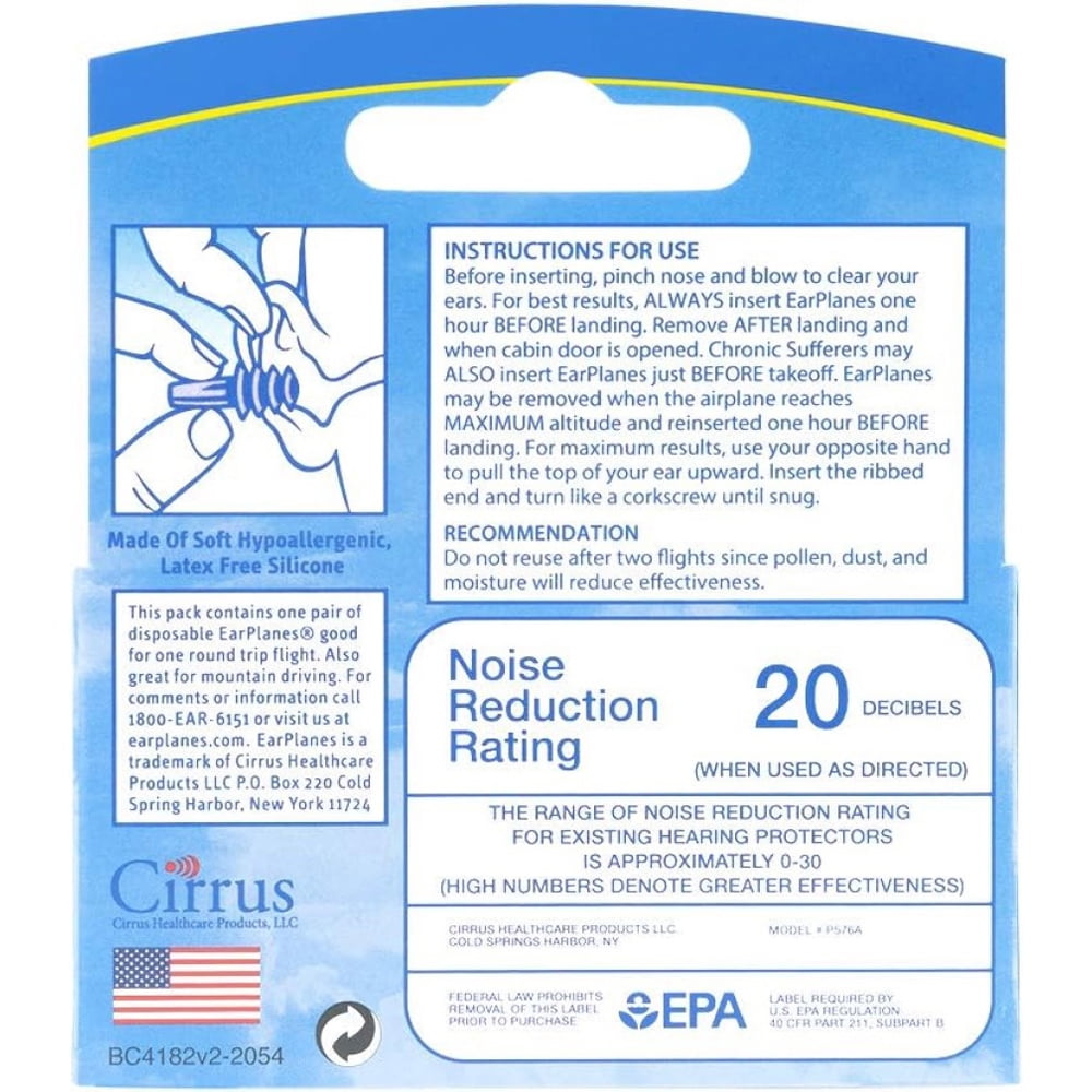(2 pack) Travel Smart Adult Comfortable Earplugs for Ear Flight Pressure, Blue