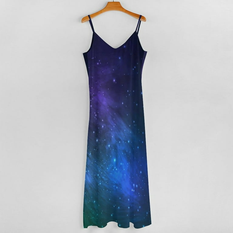 Colorful Galaxy Dress Green and Blue Cosmic Aesthetic Casual Long Dresses  Spring Vintage Maxi Dress Vestido Birthday Present - Walmart.com