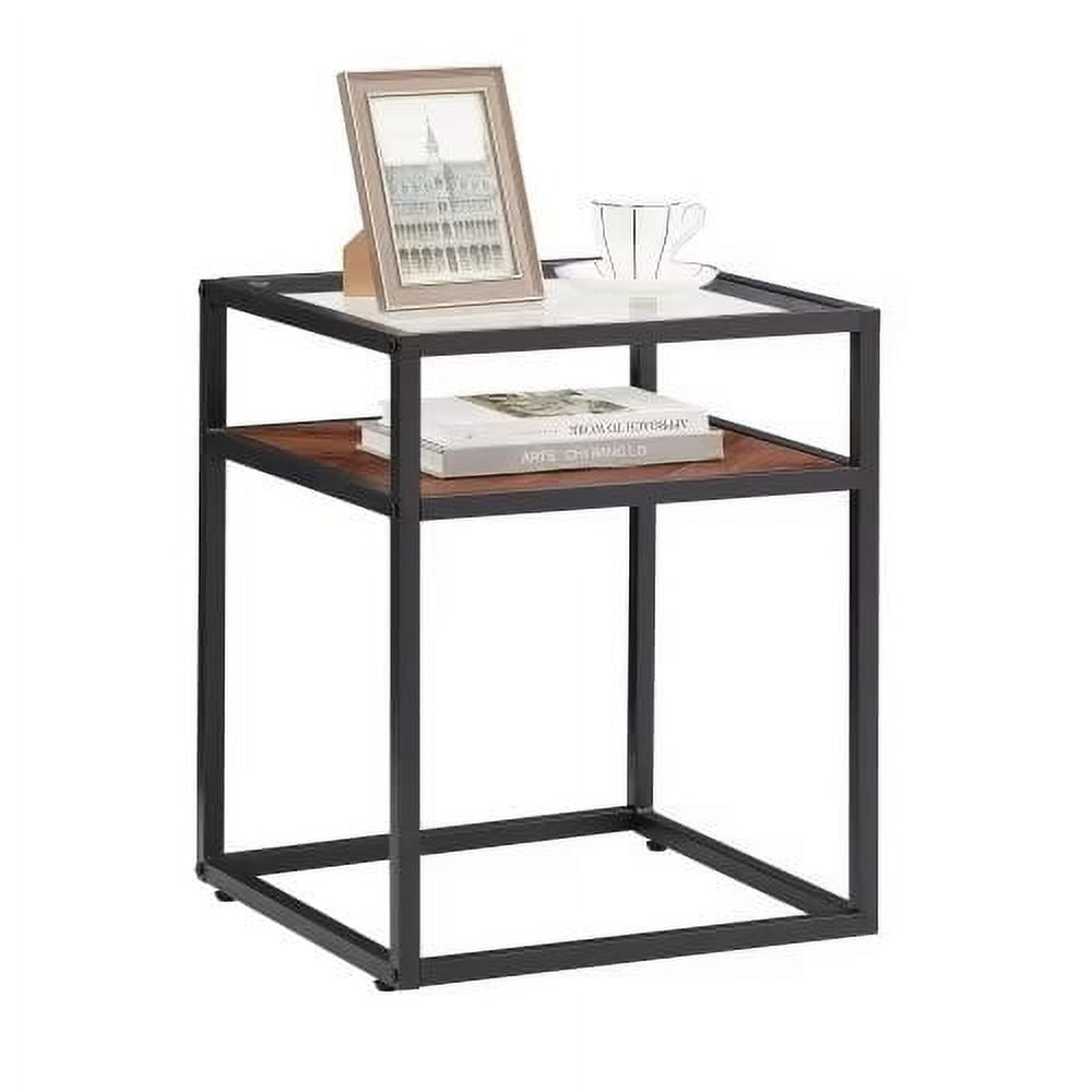 Artloge Tempered Glass End Table: Tall Modern Side Desk with 2 Tier Round  Storage Shelf and Black Metal Frame, Small Accent Set Nightstand for Living