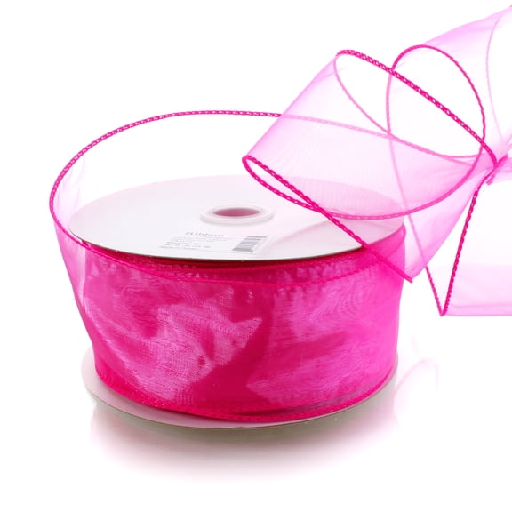 2.5" Wired Sheer Organza Ribbon 170 Neon Pink 10 Yards