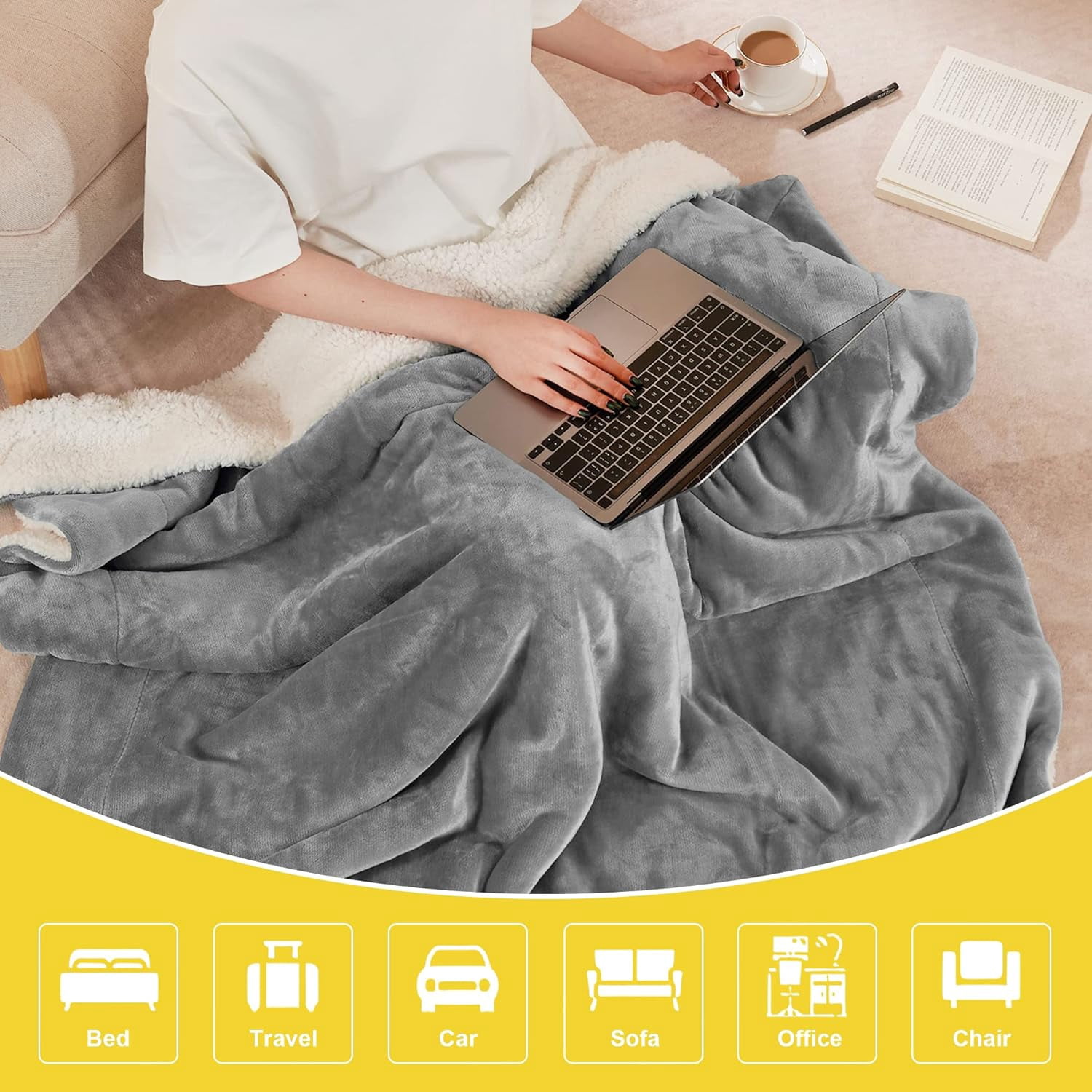 Sherpa Blanket Thick Soft Comfy Light Grey Dual Sided Lightweight Fleece Car Blankets for Camper RV, Cozy Warm Throw Blanket for Baby/Couch/Sofa/Bed, 50 inches x 60 inches