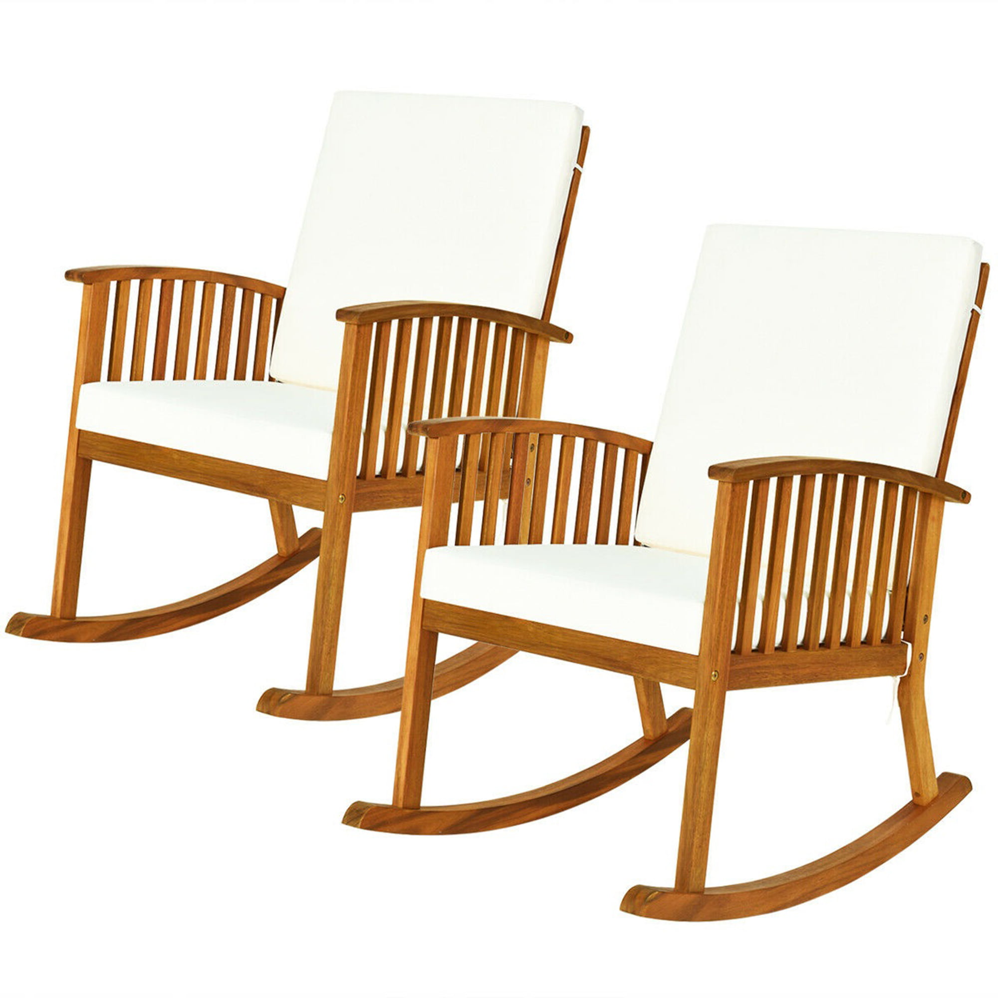 Gymax 2PCS Patio Wooden Rocking Chair Lawn Garden Outdoor w/ Armrest Cushion