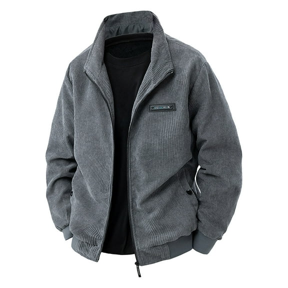 Gpaecead Corduroy Coat Men's Solid Color Long Sleeved Lapel Button Cardigan With Thick Corduroy Fleece Jacket Gray