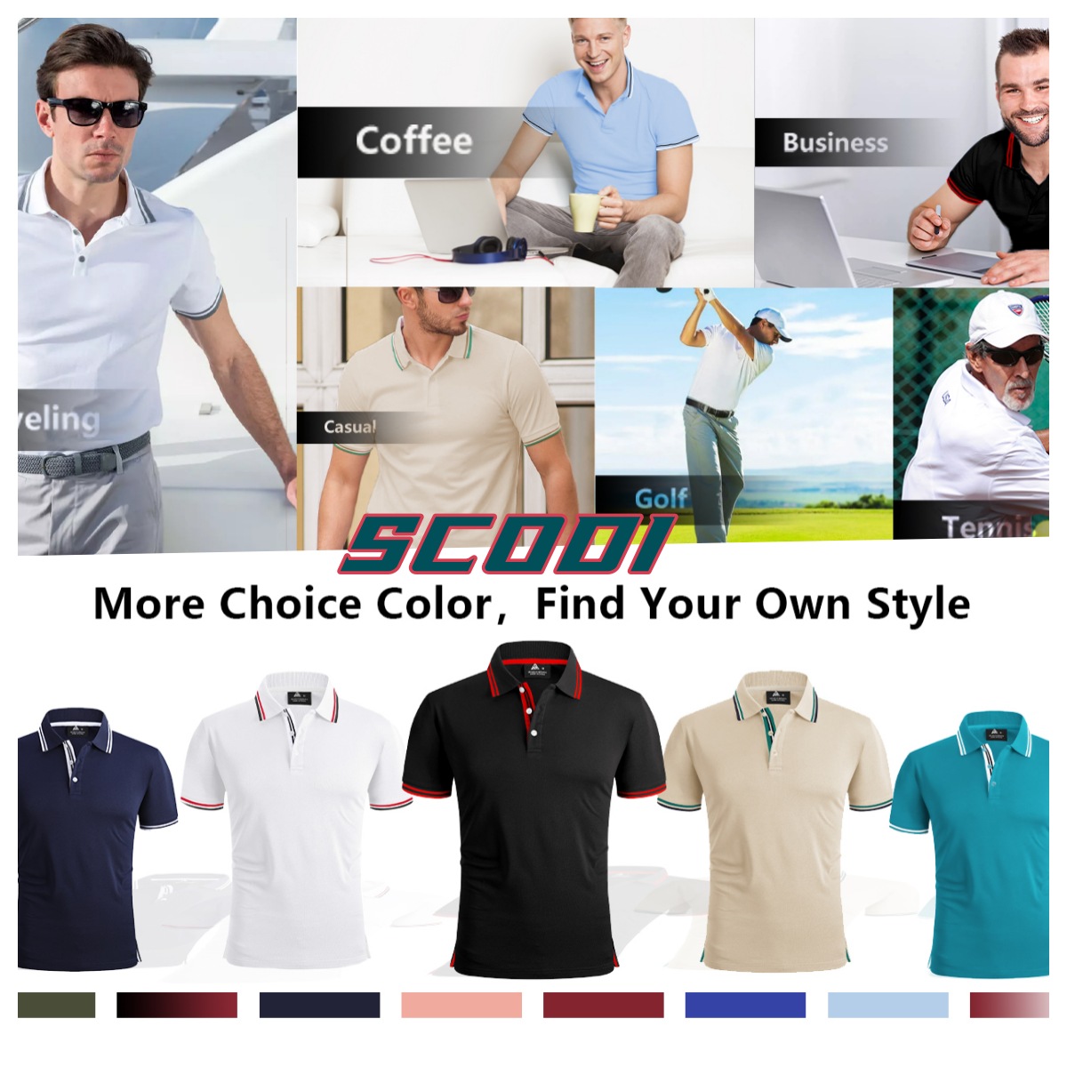 SCODI Polo Shirts for Men Short Sleeve Solid Color Causal Collared Golf  Tennis T-Shirt Men's Golf Polo Shirts Business Polo Shirts beige 3XL 