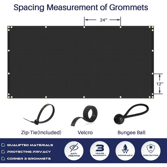 6'x50' Heavy Duty Privacy Fence Screen Windscreen Mesh Fabric Shade Net for Outdoor Yard Garden Pool Deck Black