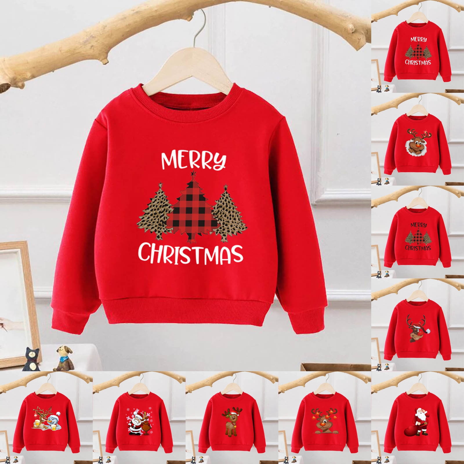YUEYUH Boys Christmas Fleece Sweatshirt Crewneck Graphic Pullover Warm Long Sleeve Soft Top for Xmas Party School Events and Winter Daily Wear 3-4 Years