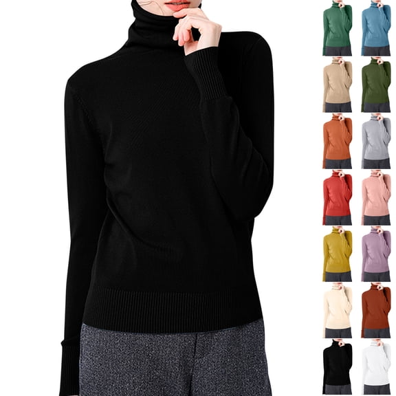 TGSLY Fall Knitted Bottoming Tops for Women Soft Stretchy Turtleneck Long Sleeve Knit Sweaters Relaxed Dressy Casual Solid Color Undershirts S